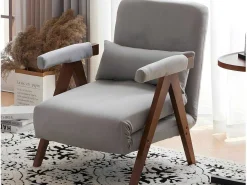 Verstelbare Converteerbare Gewatteerde Fauteuil Van Katoenen Stof - Grijs-ModernLuxe New