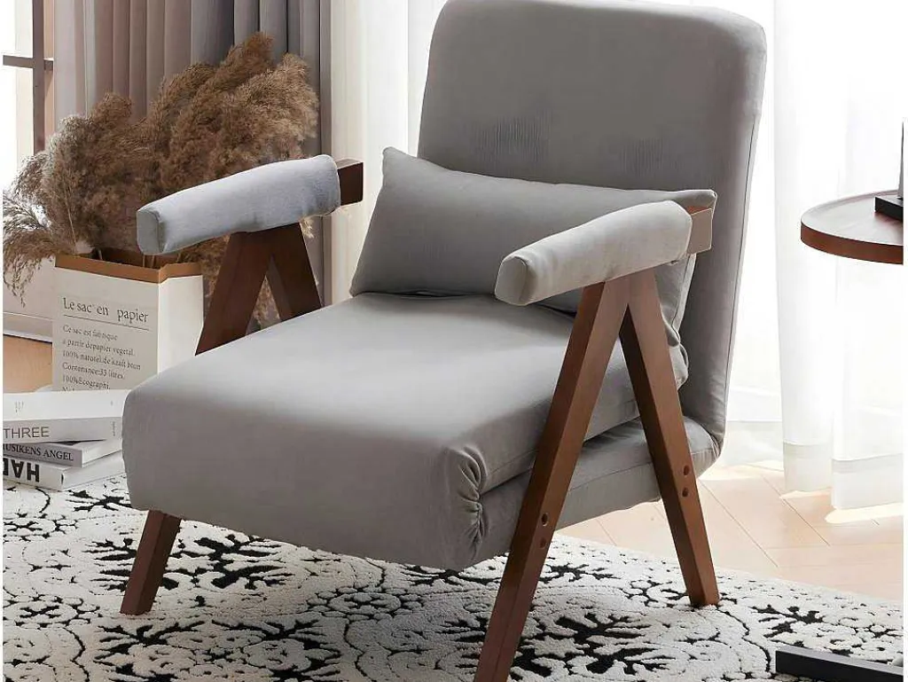 Verstelbare Converteerbare Gewatteerde Fauteuil Van Katoenen Stof - Grijs-ModernLuxe New