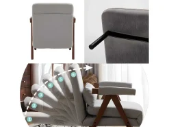 Verstelbare Converteerbare Gewatteerde Fauteuil Van Katoenen Stof - Grijs-ModernLuxe New