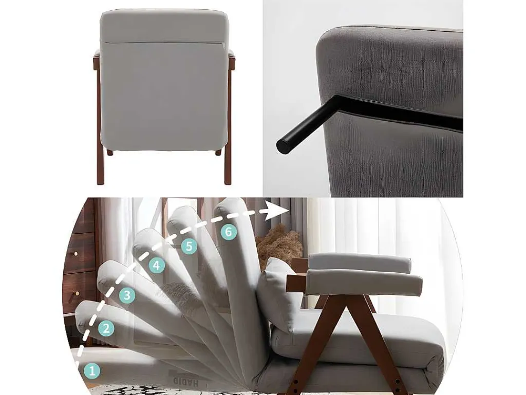 Verstelbare Converteerbare Gewatteerde Fauteuil Van Katoenen Stof - Grijs-ModernLuxe New