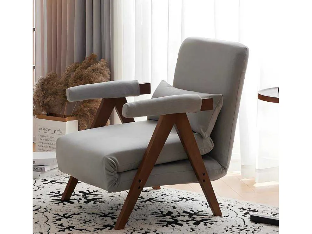 Verstelbare Converteerbare Gewatteerde Fauteuil Van Katoenen Stof - Grijs-ModernLuxe New