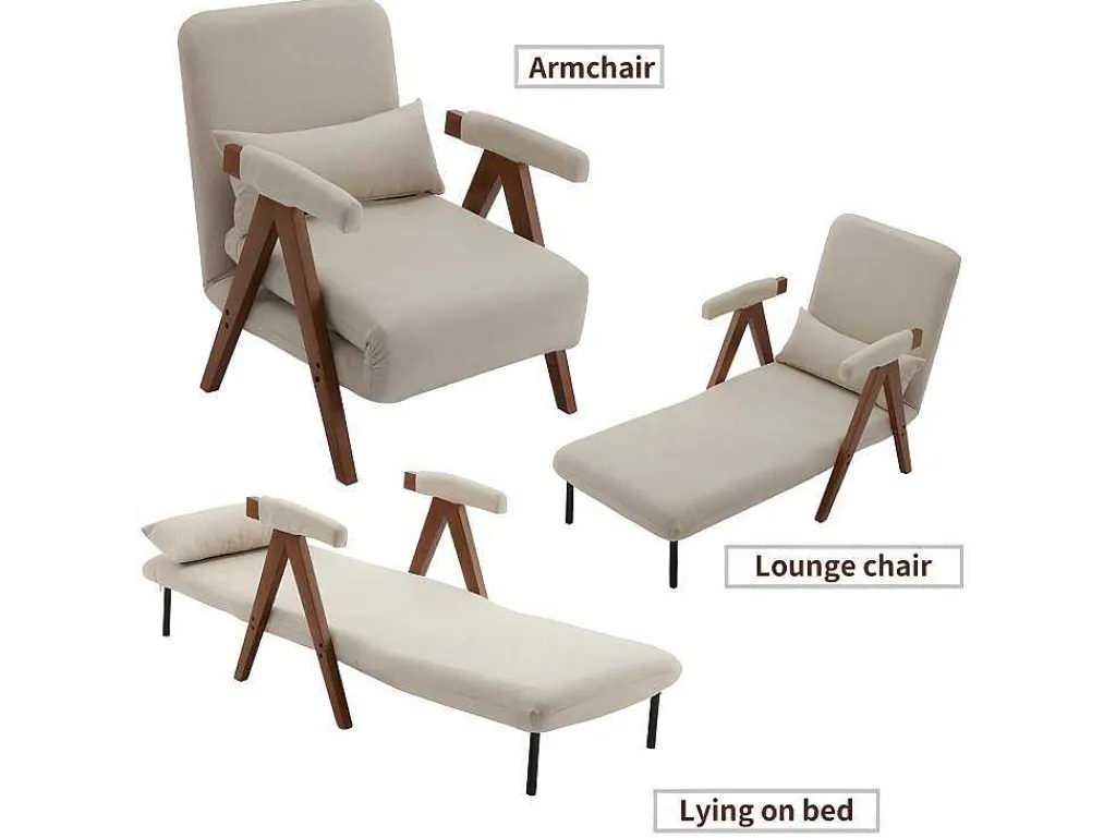 Verstelbare Converteerbare Gewatteerde Fauteuil Van Katoenen Stof - Beige-ModernLuxe Sale