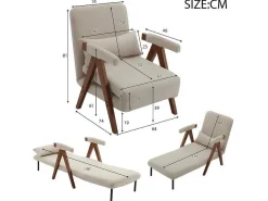 Verstelbare Converteerbare Gewatteerde Fauteuil Van Katoenen Stof - Beige-ModernLuxe Sale