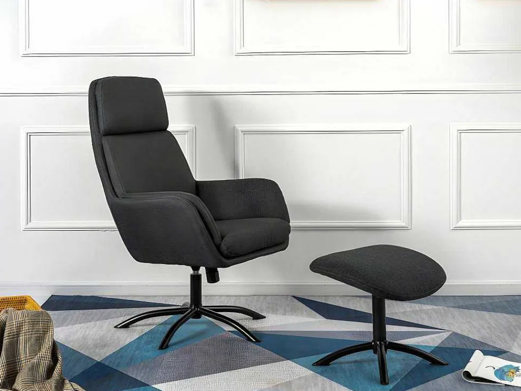 Verstelbare Fauteuil Van Linnen Met Voetensteun Arbori - Donkergrijs-Vente-unique Discount