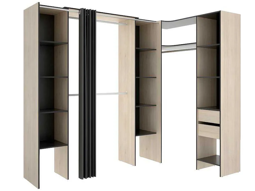 Verstelbare Kledingkast Dorian - L164/234 Cm - Eiken En Antraciet-Vente-unique Online