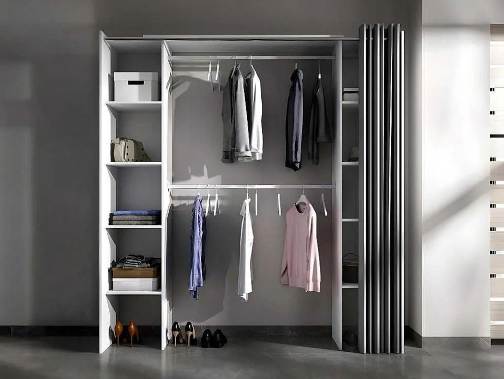 Verstelbare Kledingkast Dorian Met Gordijn - L 110/180 Cm - Kleuren: Wit En Grijs-Vente-unique