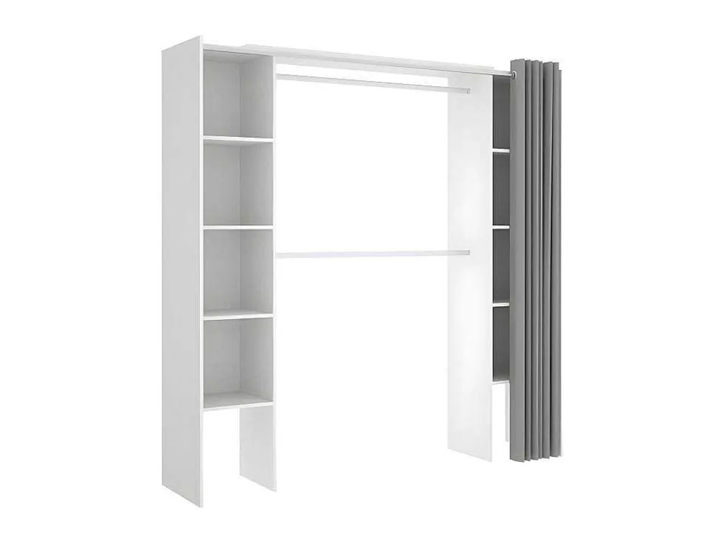 Verstelbare Kledingkast Dorian Met Gordijn - L 110/180 Cm - Kleuren: Wit En Grijs-Vente-unique