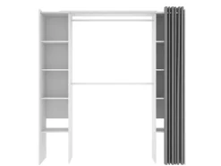 Verstelbare Kledingkast Dorian Met Gordijn - L 110/180 Cm - Kleuren: Wit En Grijs-Vente-unique