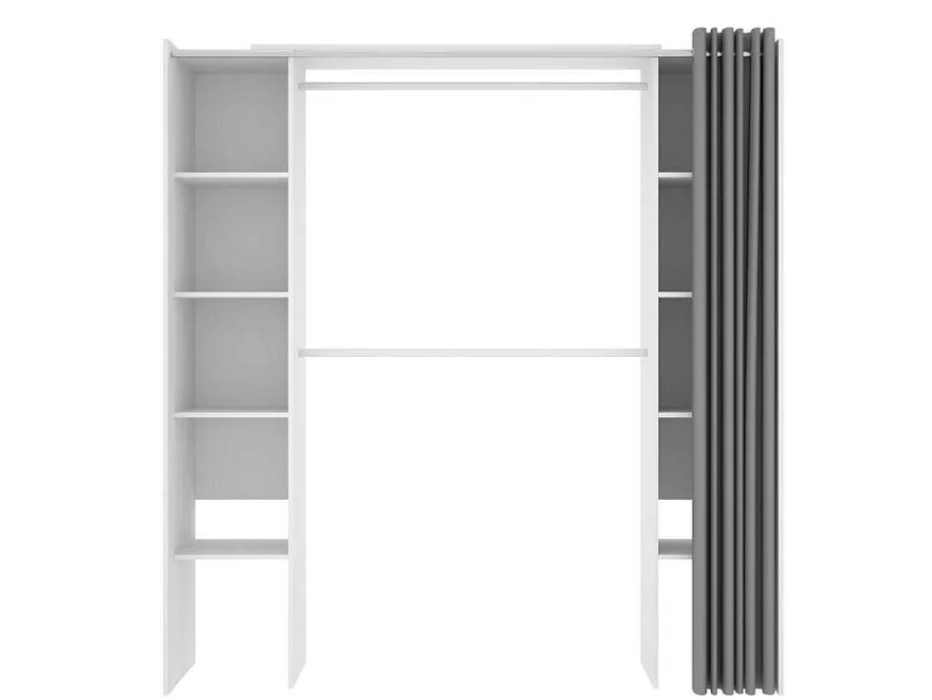 Verstelbare Kledingkast Dorian Met Gordijn - L 110/180 Cm - Kleuren: Wit En Grijs-Vente-unique