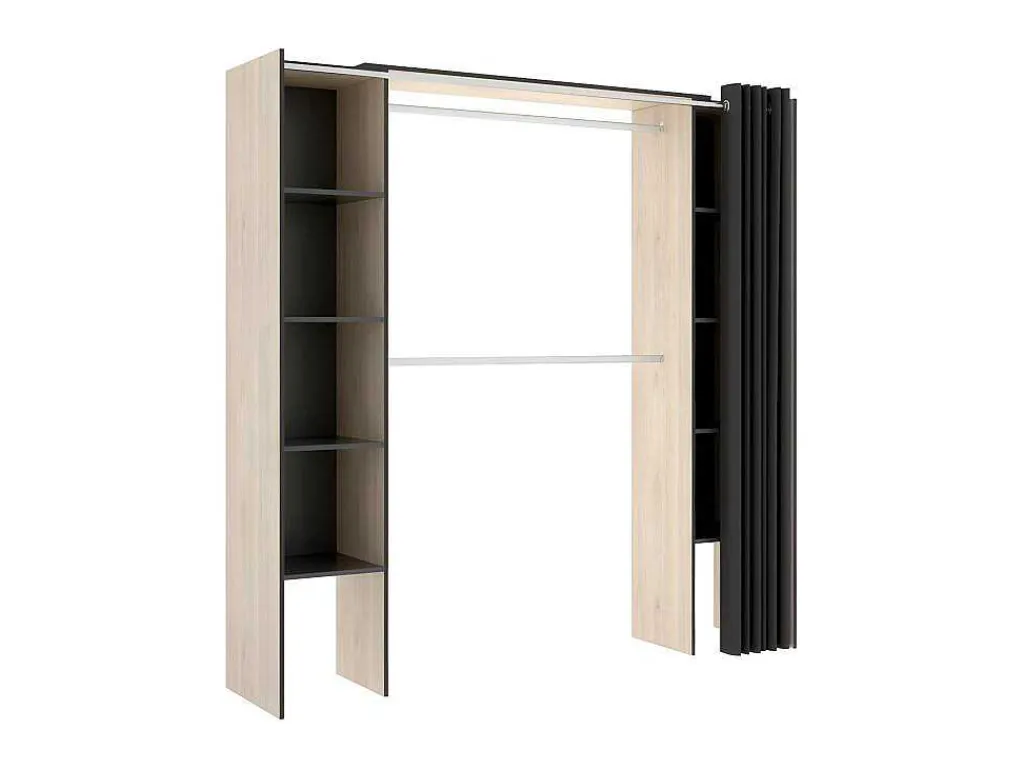 Verstelbare Kledingkast Dorian Met Gordijn - L110/180Cm - Kleuren: Eik En Antraciet-Vente-unique