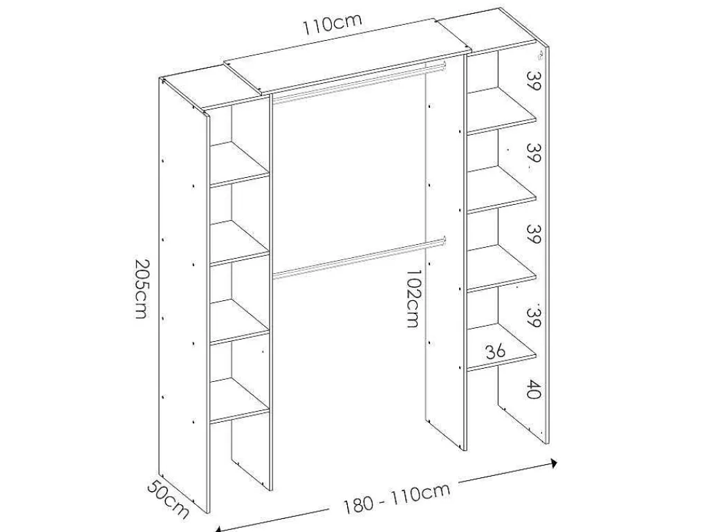 Verstelbare Kledingkast Dorian Met Gordijn - L110/180Cm - Kleuren: Eik En Antraciet-Vente-unique