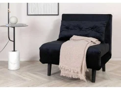 Vicky Slaapbank ,Fauteuil Velours Zwart.-Vente-unique Sale