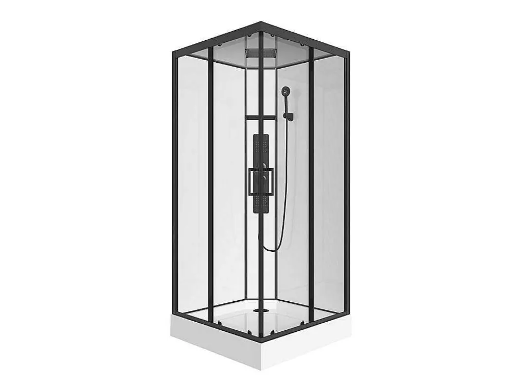 Vierkante Douchecabine Met Massagestralen Matzwart En Wit L90 X B90 X H215 Cm Tanito-Shower & Design Hot
