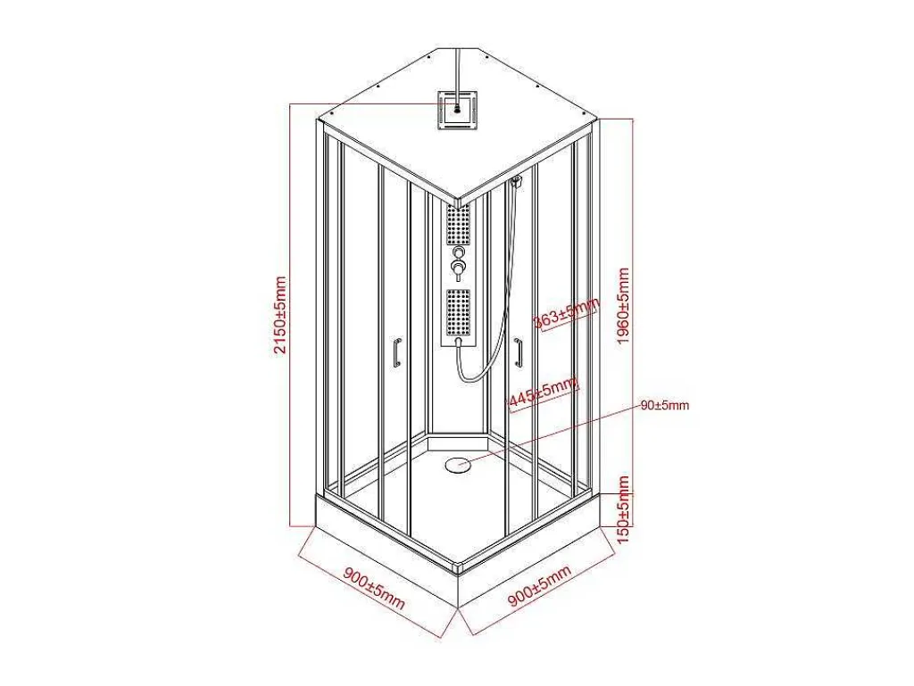 Vierkante Douchecabine Met Massagestralen Matzwart En Wit L90 X B90 X H215 Cm Tanito-Shower & Design Hot