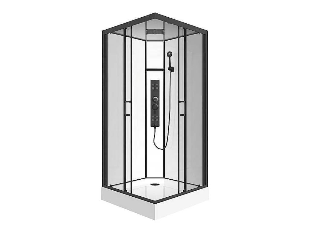 Vierkante Douchecabine Met Massagestralen Matzwart En Wit L90 X B90 X H215 Cm Tanito-Shower & Design Hot