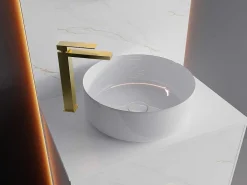 Vierkante Hoge Mechanische Mengkraan - H29,5 Cm - Goud Met Satijnglans - Vipava-Shower & Design Clearance