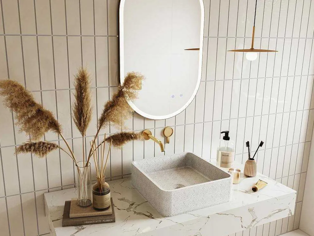 Vierkante Wastafel Om Te Plaatsen Van Terrazzo - L39 X B39 Cm - Stochi-Shower & Design