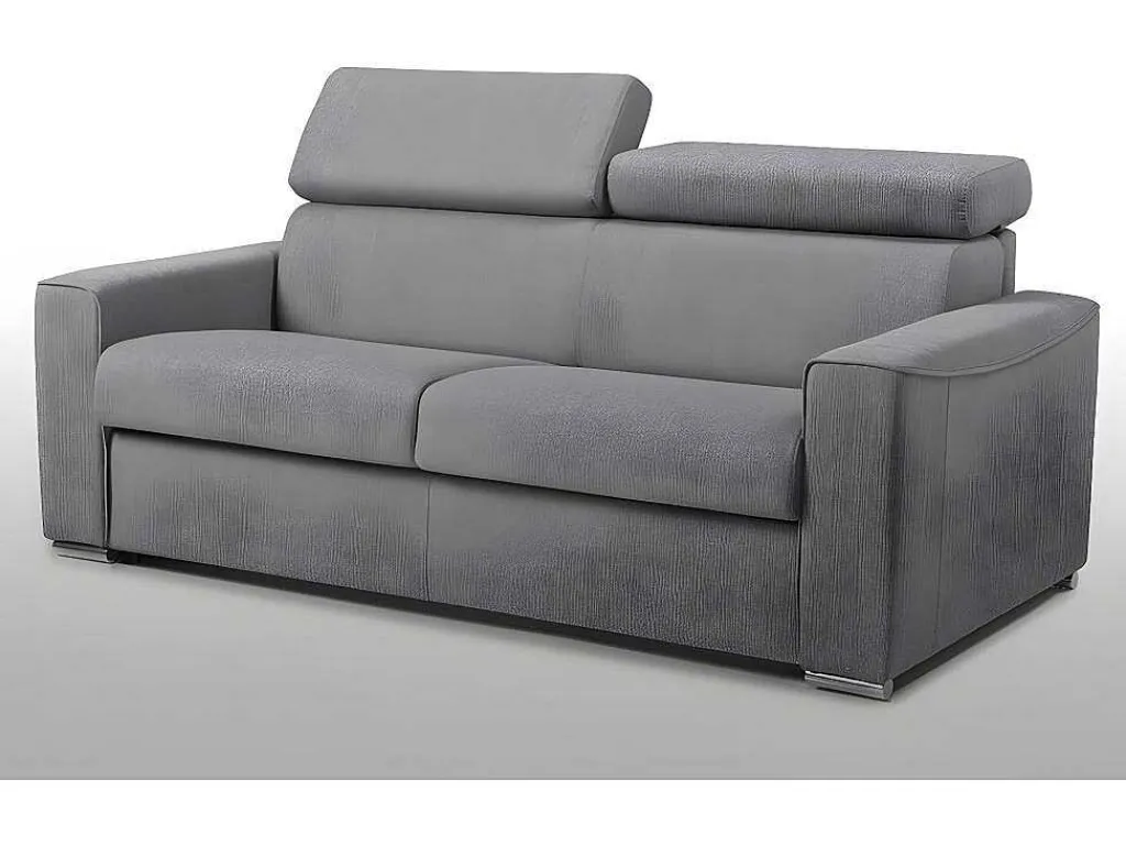 Vierzits Express Slaapbank Van Stof Vizir - Grijs - Slaapafmeting Met Brede Latten 160 Cm - Matras 18 Cm-Vente-unique Outlet
