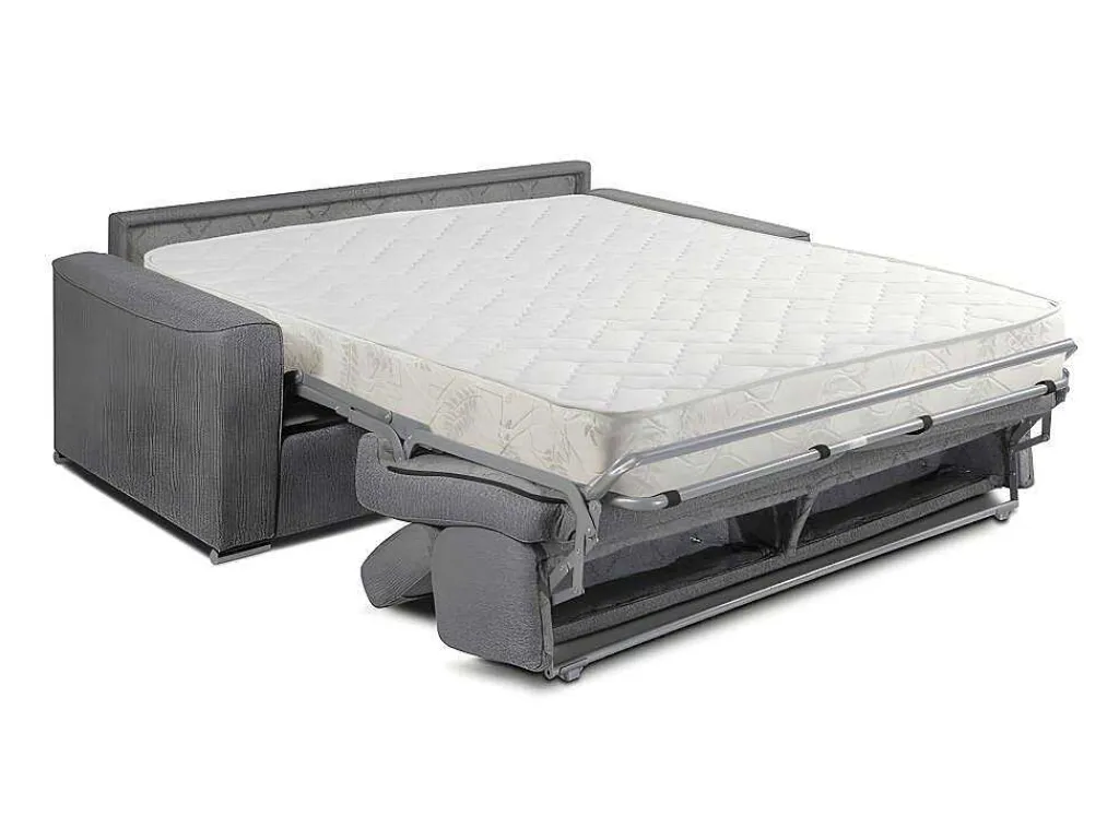 Vierzits Express Slaapbank Van Stof Vizir - Grijs - Slaapafmeting Met Brede Latten 160 Cm - Matras 18 Cm-Vente-unique Outlet