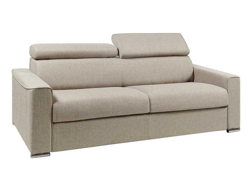 Vierzits Express Slaapbank Van Stof Vizir - Beige - Slaapafmeting Met Brede Latten 160 Cm - Matras 18 Cm-Vente-unique Discount