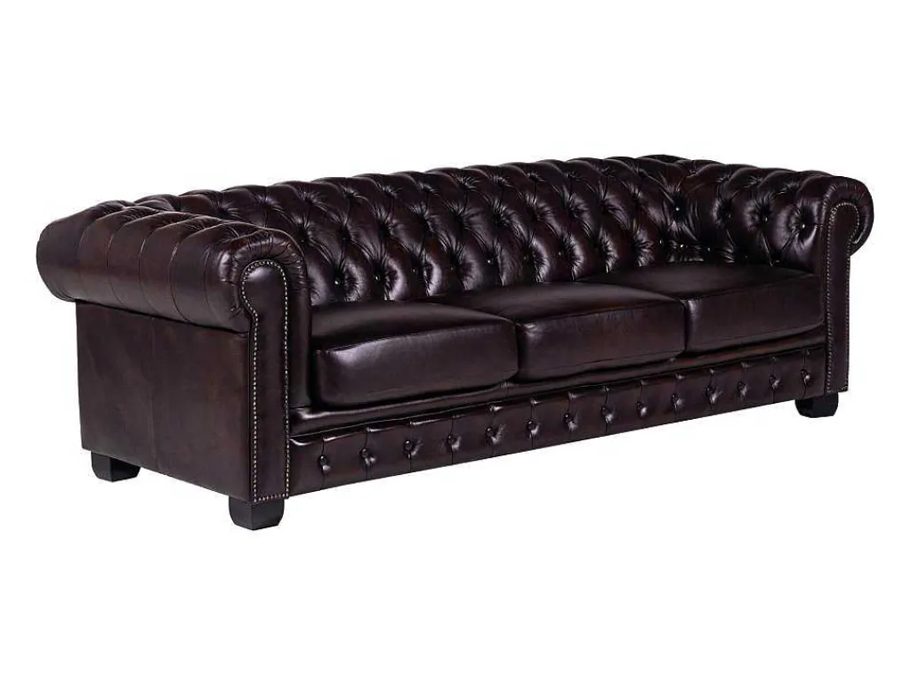 Vierzitsbank Chesterfield Brenton 100% Buffelleer - Bruin Tinten-LINEA SOFA
