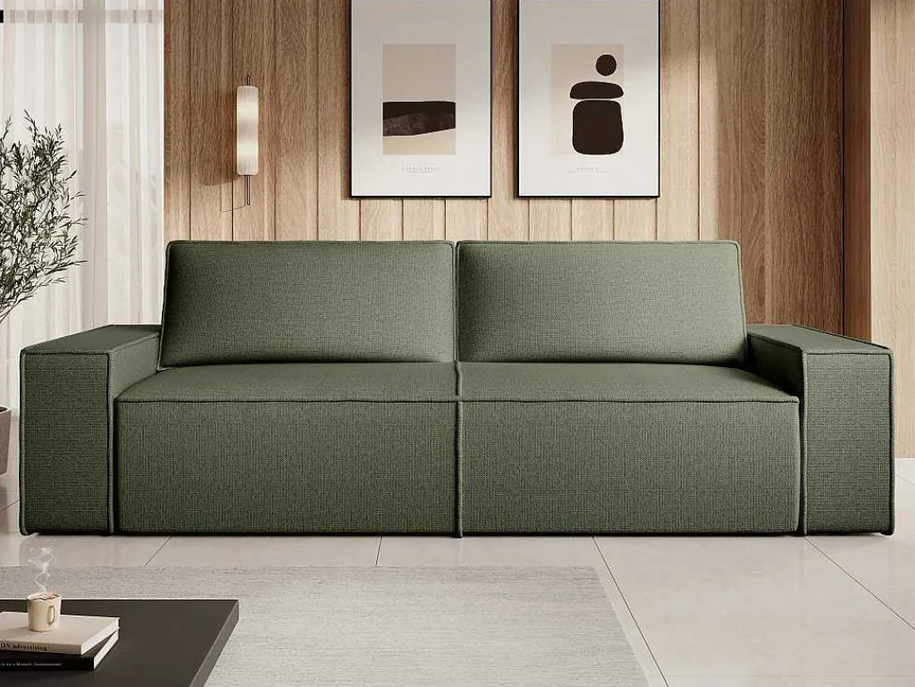 Vierzitsslaapbank Van Groen Velours Met Textuur Amelia-Vente-unique Discount