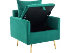 Vipi Fauteuil In Fluwelen Stof Met Opbergruimte En Kussen - Poten Van Goudkleurig Metaal - Groen-ModernLuxe Best