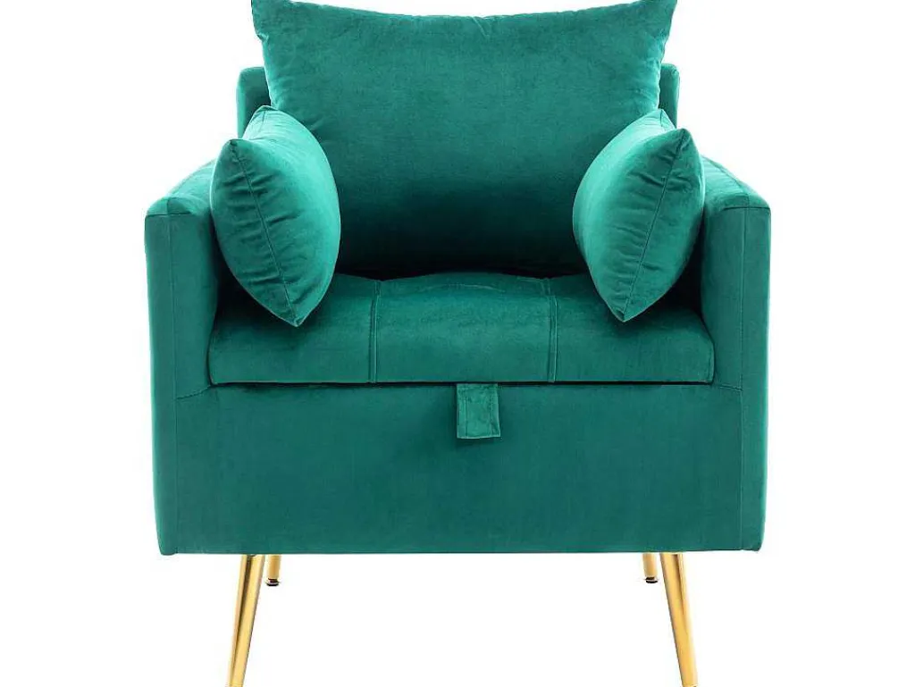 Vipi Fauteuil In Fluwelen Stof Met Opbergruimte En Kussen - Poten Van Goudkleurig Metaal - Groen-ModernLuxe Best