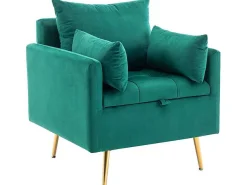 Vipi Fauteuil In Fluwelen Stof Met Opbergruimte En Kussen - Poten Van Goudkleurig Metaal - Groen-ModernLuxe Best