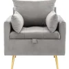 Vipi Fauteuil In Fluwelen Stof Met Opbergruimte En Kussen - Poten Van Goudkleurig Metaal - Grijs-ModernLuxe Sale