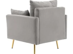 Vipi Fauteuil In Fluwelen Stof Met Opbergruimte En Kussen - Poten Van Goudkleurig Metaal - Grijs-ModernLuxe Sale