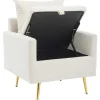 Vipi Fauteuil In Fluwelen Stof Met Opbergruimte En Kussen - Poten Van Goudkleurig Metaal - Wit-ModernLuxe