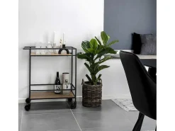 Vita Barwagen Op Wielen Met 2 Schappen, Zwart, Eikenhouten Decor.-House Nordic Outlet