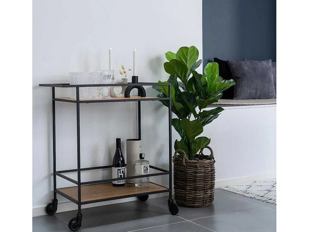 Vita Barwagen Op Wielen Met 2 Schappen, Zwart, Eikenhouten Decor.-House Nordic Outlet
