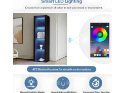Vitrine L 166Cm Met Led - 3 Glazen Planken - Zwart-ModernLuxe Clearance