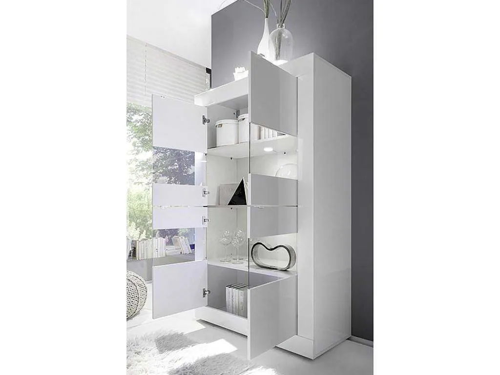 Vitrinekast Comete - Met Led-Verlichting - Vier Deuren - Wit Gelakt-Vente-unique Hot