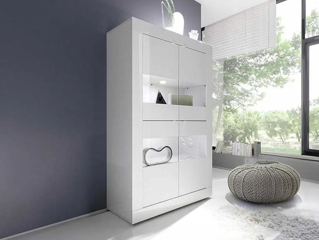 Vitrinekast Comete - Met Led-Verlichting - Vier Deuren - Wit Gelakt-Vente-unique Hot