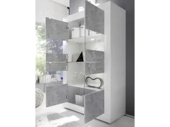 Vitrinekast Comete - Met Ledverlichting - Vier Deuren - Wit Gelakt En Beton-Vente-unique Clearance