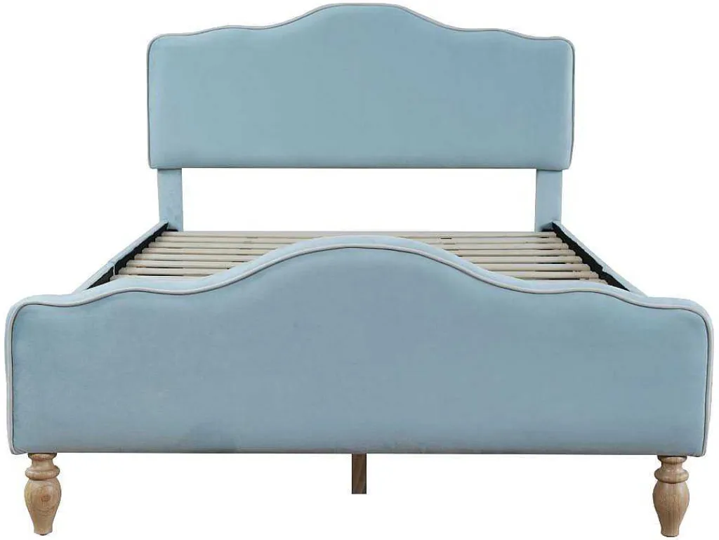 Volwassen Bed Bekleed Met Fluweel 140X200Cm - Met Verstelbaar Hoofdeinde - Blauw-ModernLuxe Outlet