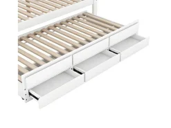 Volwassen Bed 140X200Cm - Hemelbed Met Onderschuifbed En 3 Lades - Wit-ModernLuxe Best