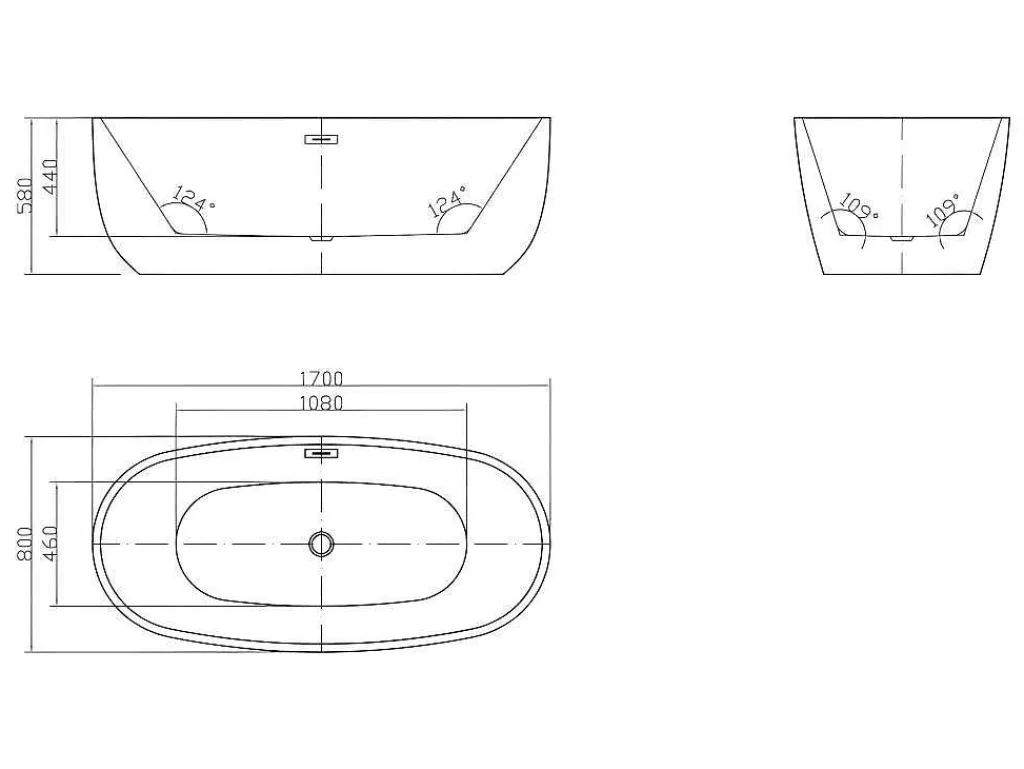 Vrijstaand Bad - 238 L - 170 X 80 X 58 Cm - Wit - Nica-Shower & Design Hot