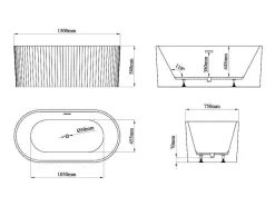 Vrijstaand Geribbeld Acrylbad Wit (Glanzend) 220 Liter 150 X 75 X 58 Cm Aliena-Shower & Design New