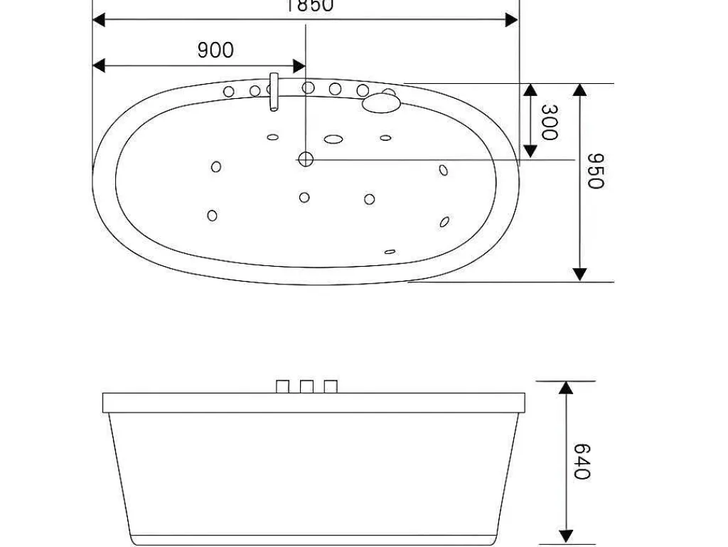 Vrijstaand Wit Ovaal Whirlpoolbad 185 X 95 Cm 10 Jets Perlie-ELITESHOPPING