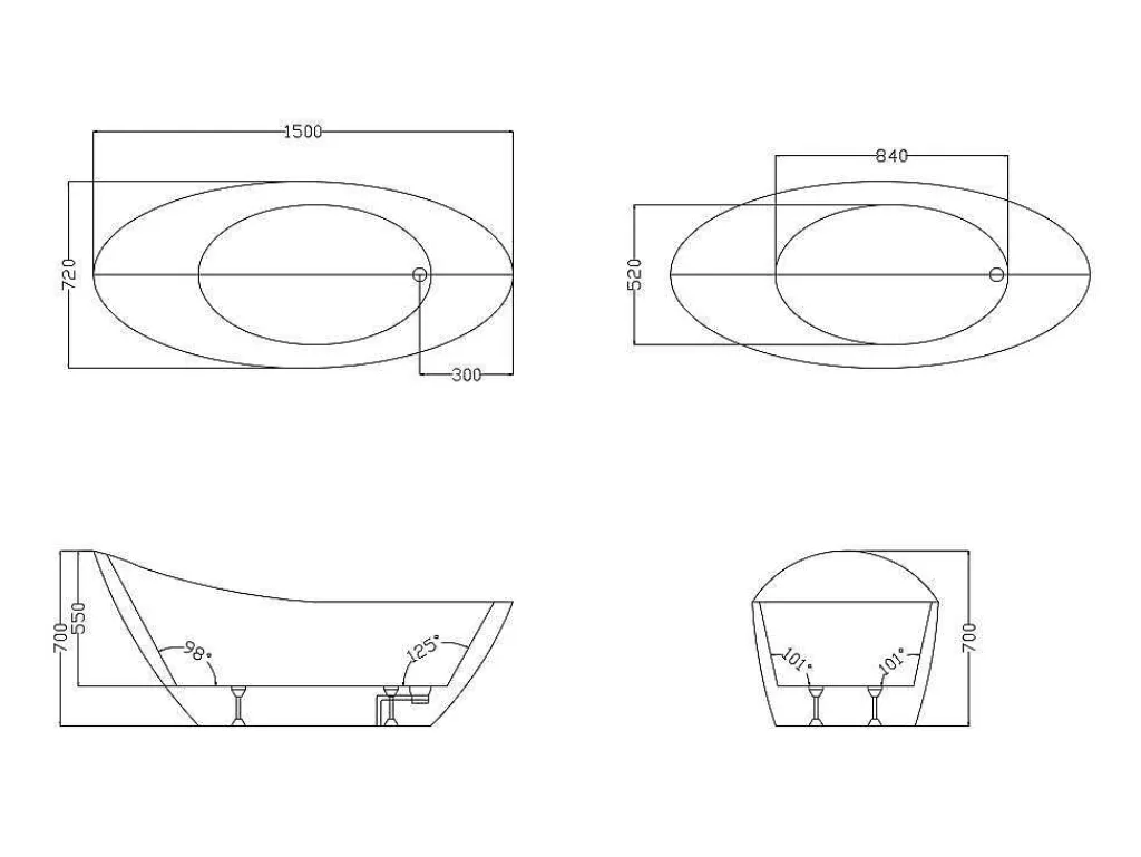 Vrijstaande Badkuip Natalia - Eenpersoons - 220L- 150X75Xh70Cm - Wit-Shower & Design
