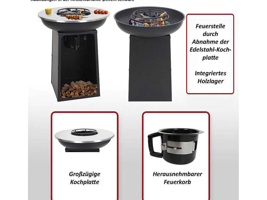 Vuurschaal Met Grillplaat Mcw-K97, O59Cm Zwart-Vente-unique