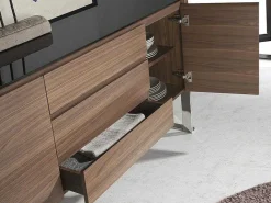 Walnoot Dressoir Met Zwart Glazen Blad 3060-Angel Cerda Hot