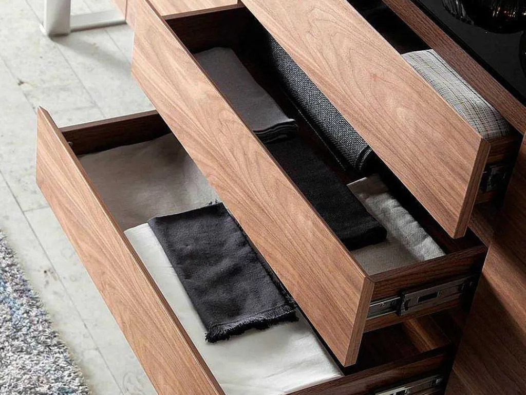 Walnoot Dressoir Met Zwart Glazen Blad 3060-Angel Cerda Hot