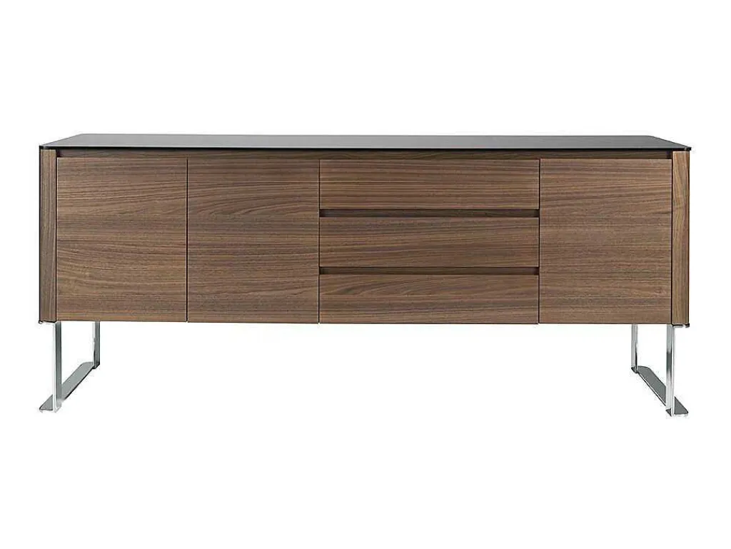 Walnoot Dressoir Met Zwart Glazen Blad 3060-Angel Cerda Hot