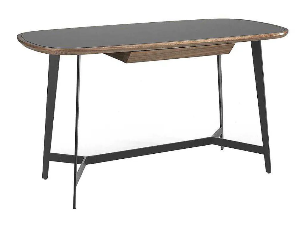 Walnoot En Zwart Getint Glazen Bureau 3137-Angel Cerda Discount