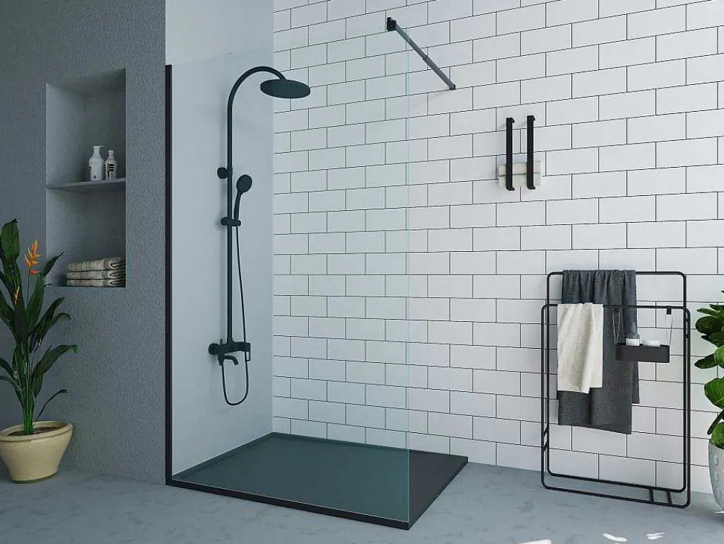 Wand Voor Inloopdouche Industriele Stijl - Mat Zwart - 120X200 Cm - Daren - Koop Nu Online-Shower & Design Outlet